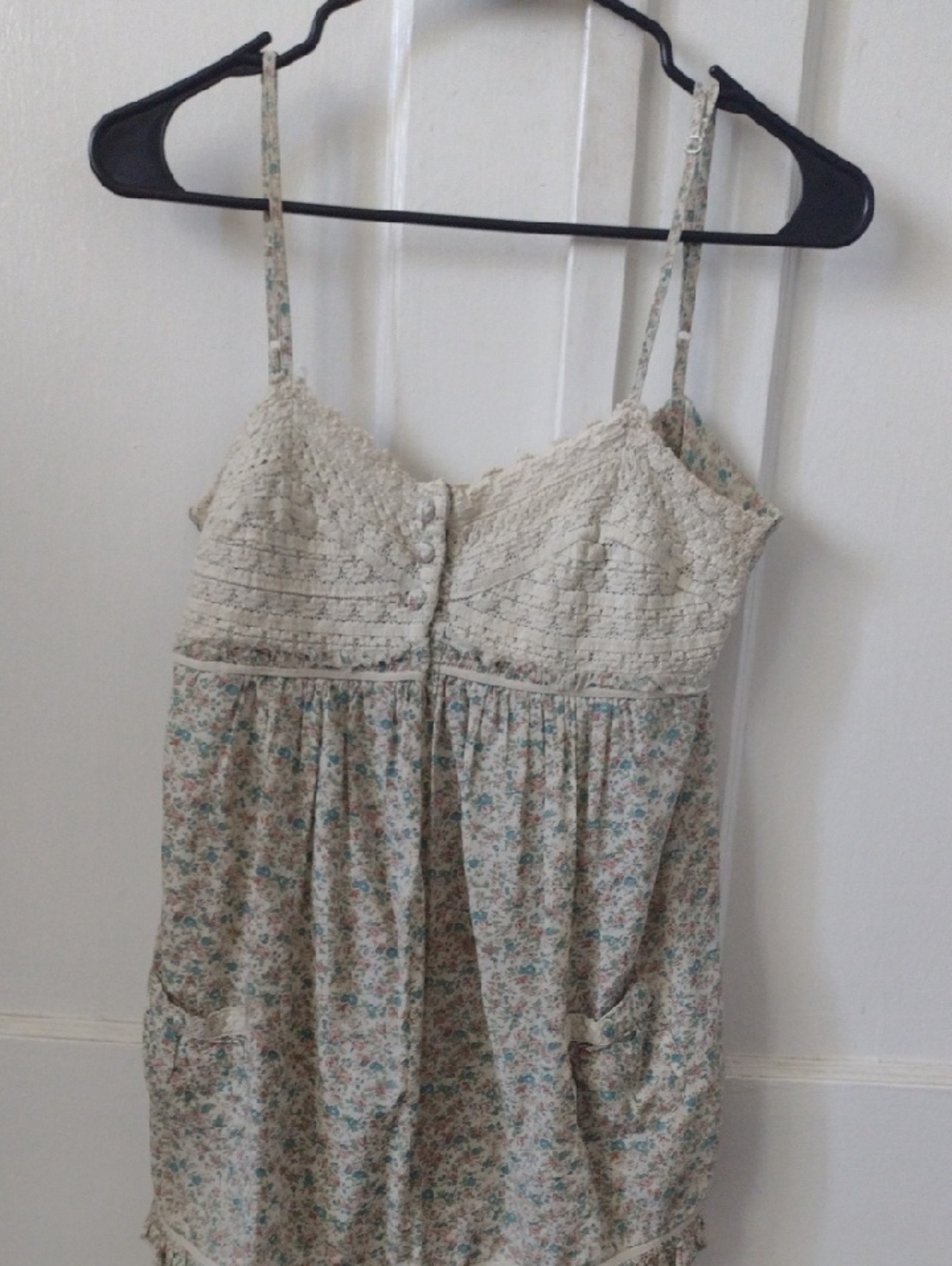 Women’s Cream Floral Spaghetti Strap Top with Lace Bodice